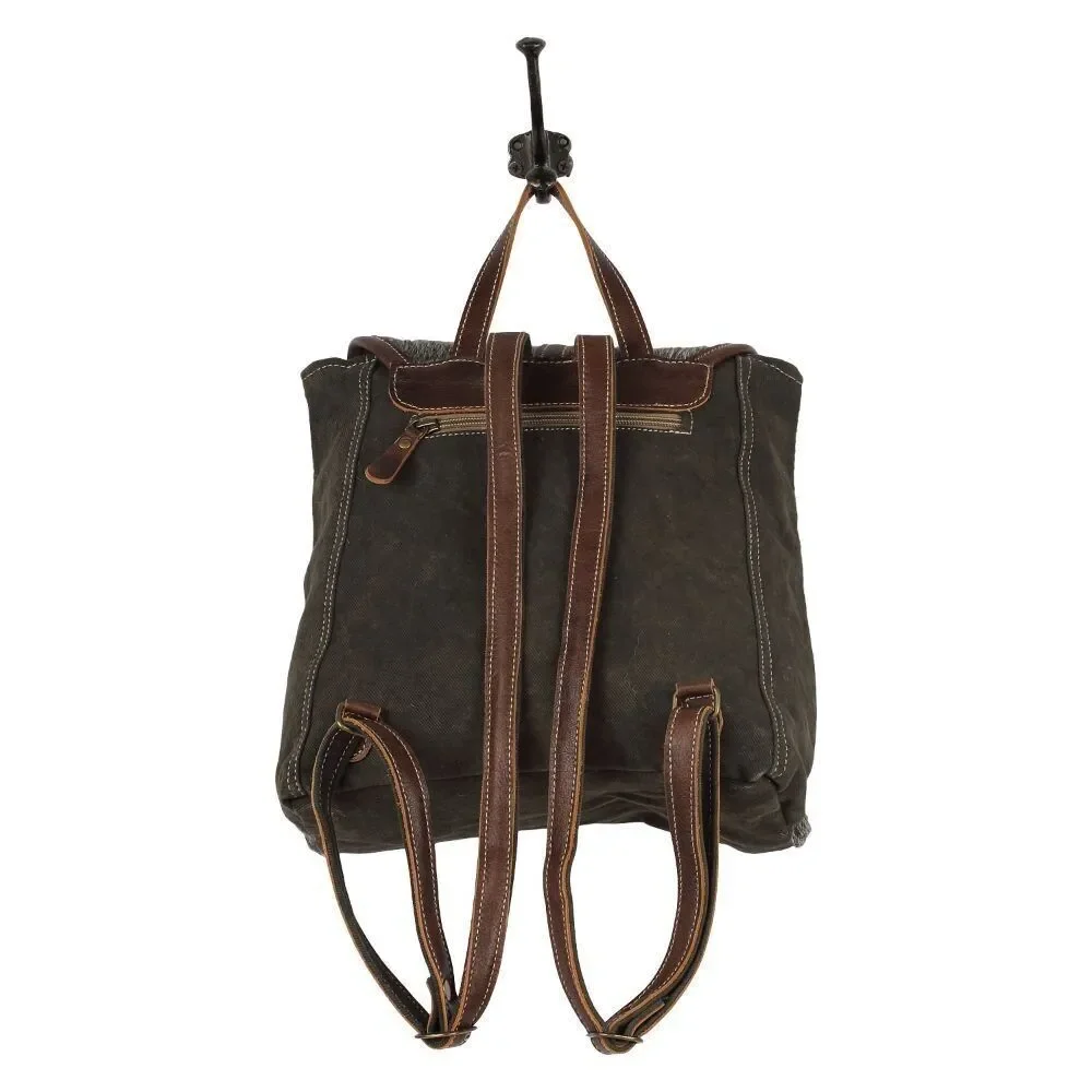 Myra Bag Handmade Stella Backpack Upcycled Canvas & Cowhide Leather